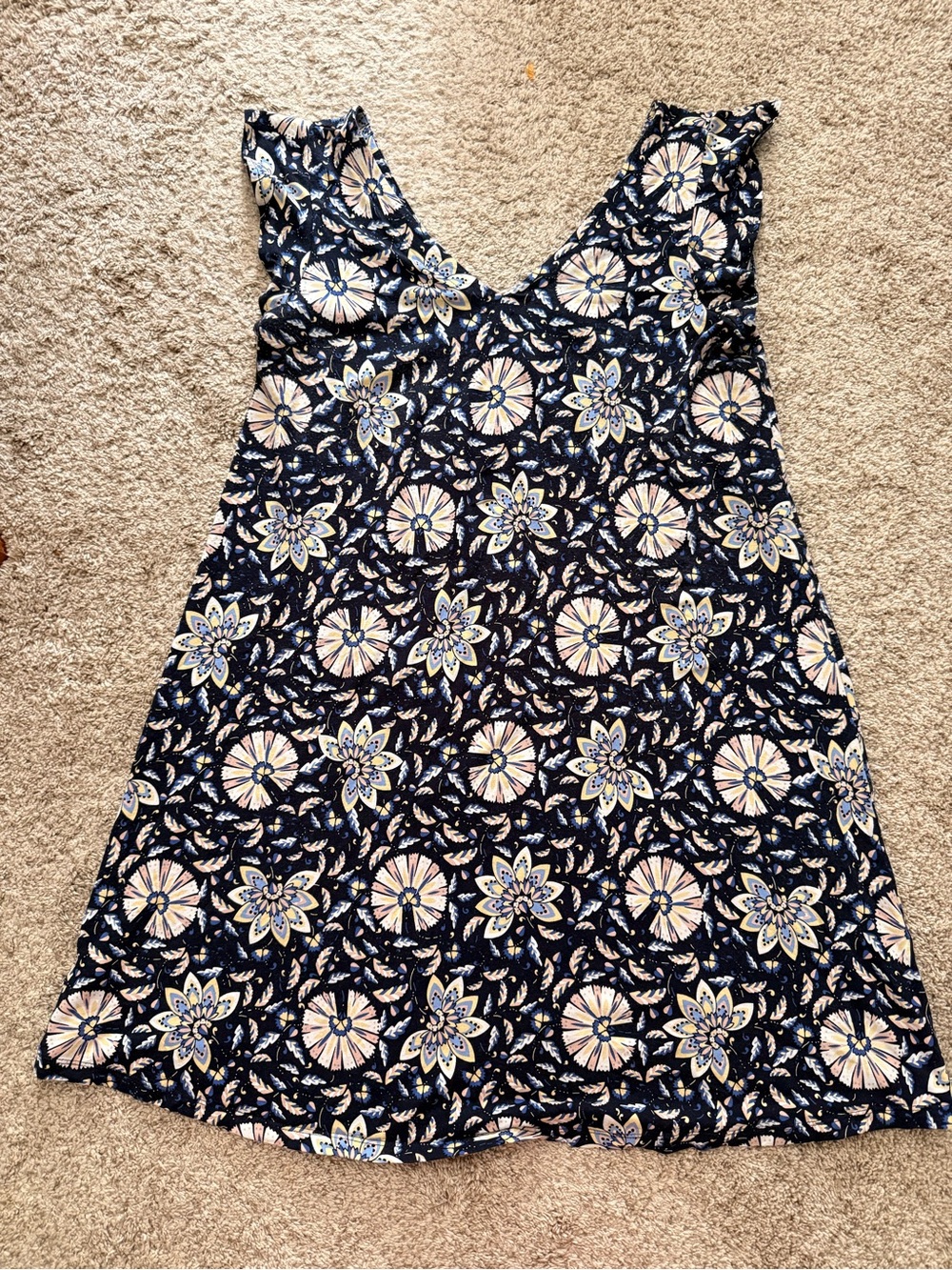 Loft Navy Floral Print Flutter Sleeve Dress